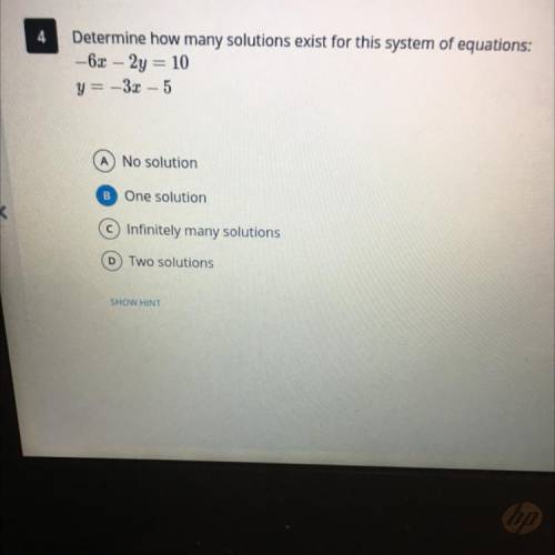 Determine how many solutions exist for this system of equations:

–67 – 2g = 10
y=-3x - 5
A No sol