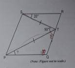 PQRS is a parallelogram. T is a point on QR such that PT=ST. The measure of ∠TPQ is

a-50 degree
b