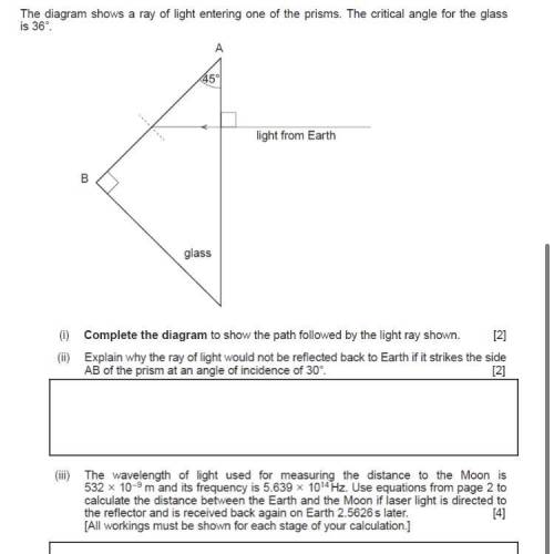 The diagram shows a ray of light entering one of the prisms. The critical angle for the glass

is