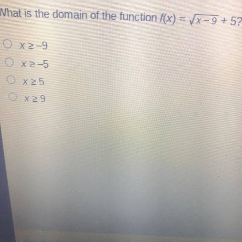 What is the domain of the function f(x)= square root of x minus 9 plus 5?