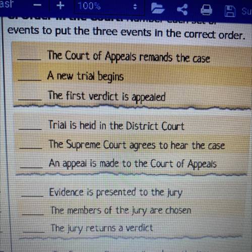 Order in the court number each of events￼￼ to put the three events in the correct order