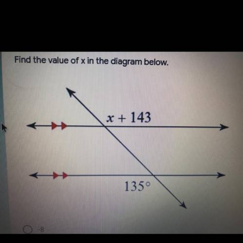 Find the value of x in the diagram below. 
A. -8
B. 8
C. 98
D. 172