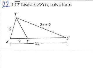 If VT bisects angle STU, solve for x.
