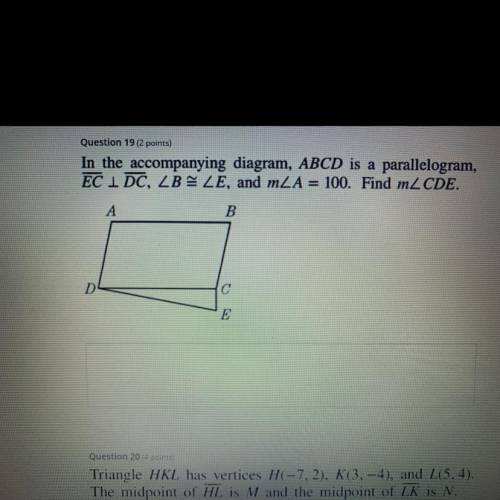 In the accompanying diagram , ABCD is a parallelogram EC DC , B = E and m
please help
