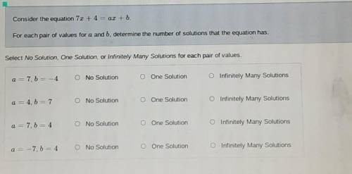 Select No Solition, One Solutions, Or Infinite Many Solutions