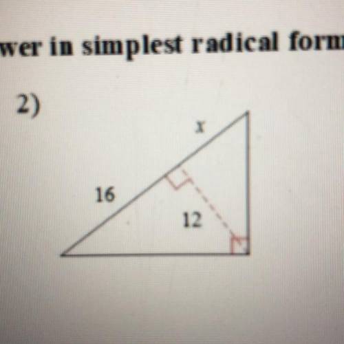 Find the missing length indicated. Leave your answer in the simplest radical form.