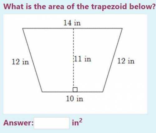 What is the area of the trapezoid below?
in2