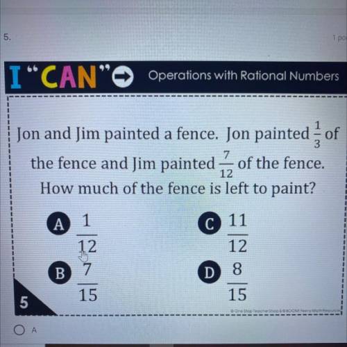 Jon and ſim painted a fence. Jon painted 1/3 of

the fence and Jim painted 7/12 of the fence.
How