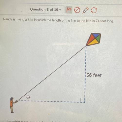 if the height measurement shown of the kite is 74 feet, what is the angle of elevation? round your