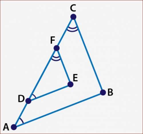 Y'all plz help, I need it

Name the similar triangles.
ΔABC ~ ΔDEF
ΔABC ~ ΔEFD
ΔABC ~ ΔDFE
ΔABC ~