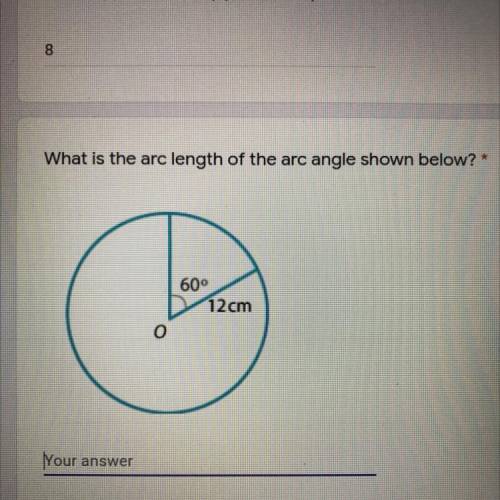 What is the arc length of the arc angle shown below? * HELP!!