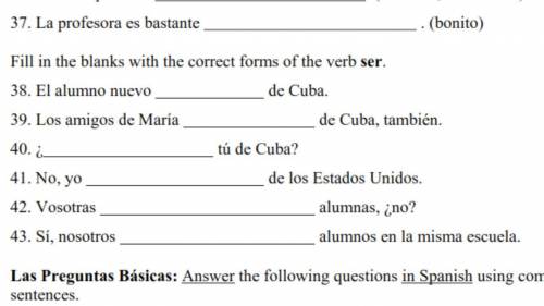 Spanish help? thanks! Will give brainliest ~~ forms of el verbo ser