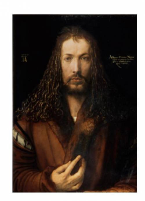 Who created the artwork shown here? Albrecht Dürer Michelangelo Hans Holbein Ghiberti Self-portrait