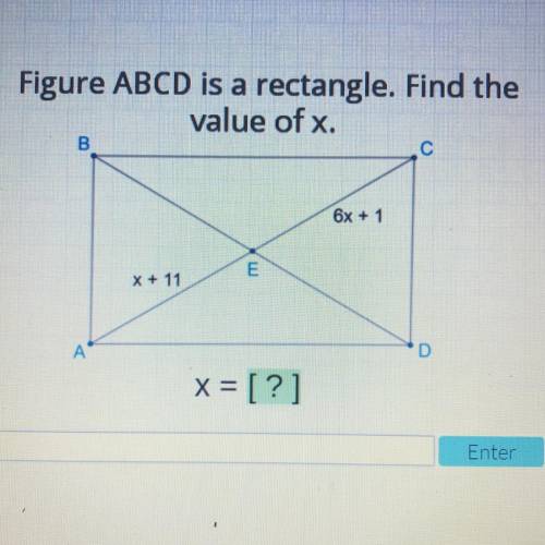 Figure ABCD is a rectangle. Find the value of x. 
X= [?]