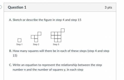 Write an equation to represent the relationship between the step number n and the number of squares
