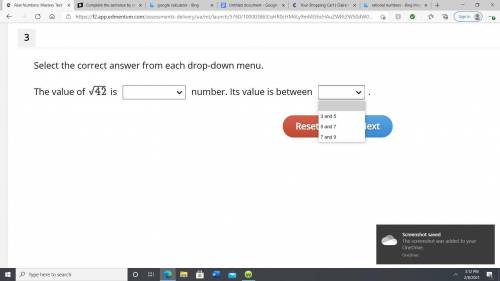 Need help ASAP

Select the correct answer from each drop-down menu.The value of is _/42 number. It