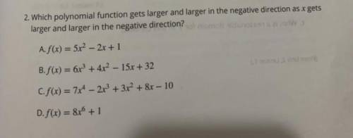 Which polynomial function gets larger and larger in the negative direction as x gets larger and lar