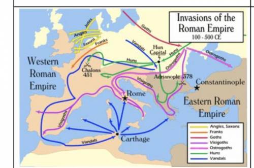1.

 
Identify and explain the geographic context of
the map of Roman invasions, according to
Docum
