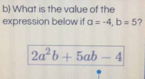 What is the value of the
expression below if a = -4, b = 5?
