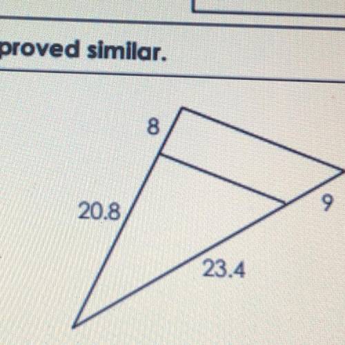 Determine how (if possible) the triangles can be proved similar.

A. AA~
B. SSS~ 
C. SAS~ 
D. Not