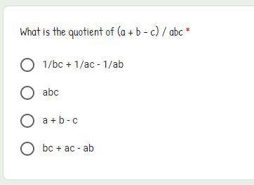 What is the quotient of (a + b - c) / abc