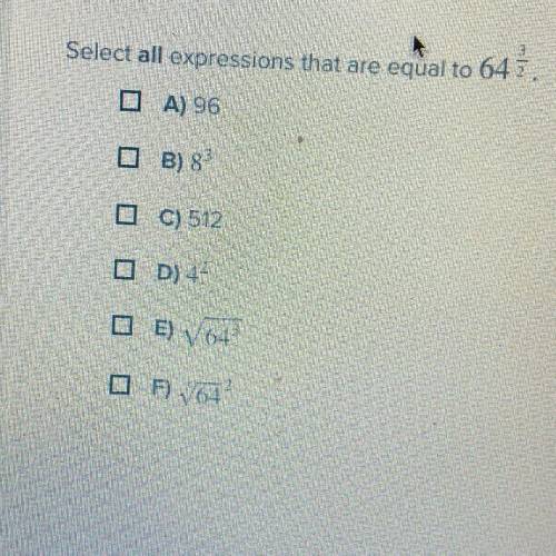 Select all expressions that are equal to 64 3/2