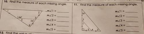 Find the measure of each missing angle.

Subject: GeometryWorksheet: Unit 5 Relationships in Trian