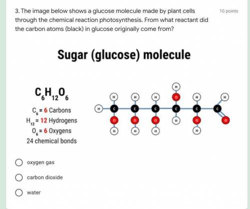 The image below shows a glucose molecule made by plant cells through the chemical reaction photosyn