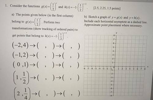 1. Consider the functions g(x) =

and h(x)=-1.
0
[2.5, 2.25, 1.5 points]
a) The points given below