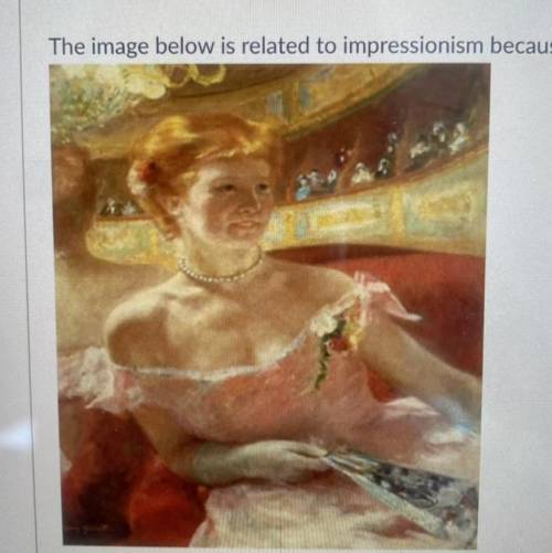 The image below is related to impressionism because of its:

1.) colored shadows
2.) distinction b