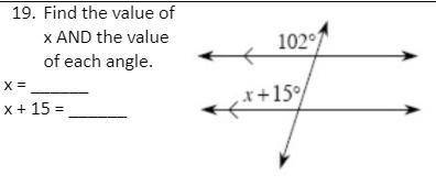 Find the value of x AND the value of each angle.
