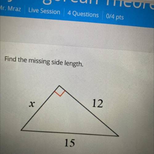 Find the missing side length.
12
15
X