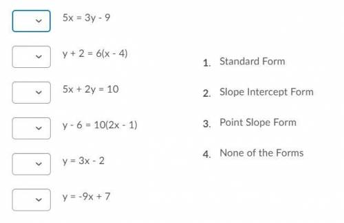 Match the form with each linear equation. Some matches will be used more than once
