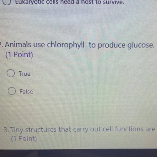 Animal use chlorophyll to produce glucose.
True 
False