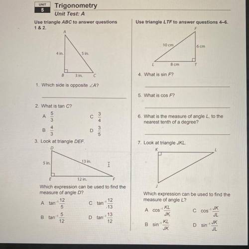 Trigonometry unit test: A unit 5
HELPP WILL MARK BRAINLIEST!!
questions 1-7
