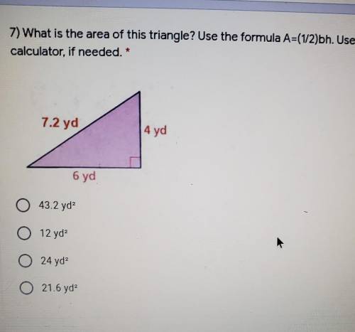 What is the area of this triangle? Use a calculator, if needed.​