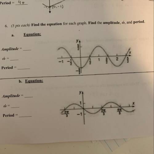 SOMEONE PLEASE HELP, ILL GIVE BRAINLIEST! Find the equation for each graph. Find the amplitude, w,