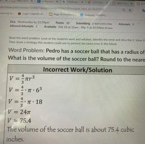 Read the word problem. Look at the students work and solution. Identify the error and describe it.