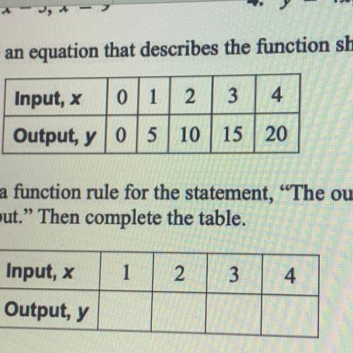 3.

6. Write a function rule for the statement, “The output is 4 less than
the input.” Then comple
