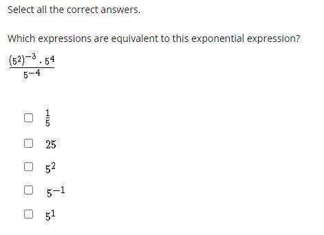 Which expressions are equivalent to this exponential expression?