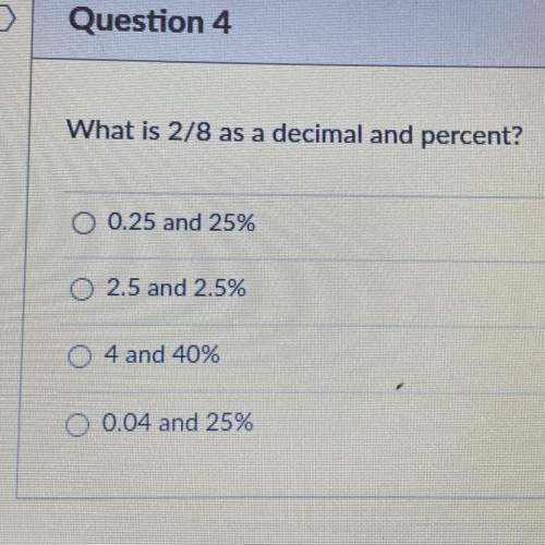 What is 2/4 as a decimal and percent