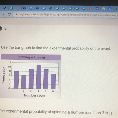 Use the bar graph to find the experimental probability of the event

Spinning a Spinner
12
10
00
T