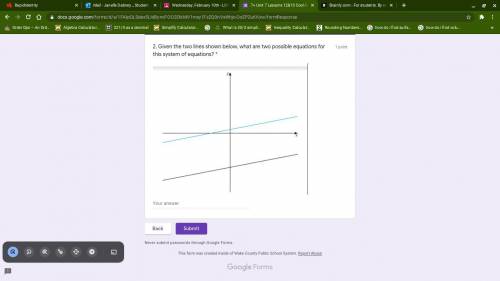 Given the two lines shown below, what are two possible equations for this system of equations?