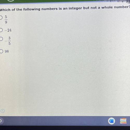 Which of the following numbers is an integer but not a whole number?

5/9
– 24
-3/5
98