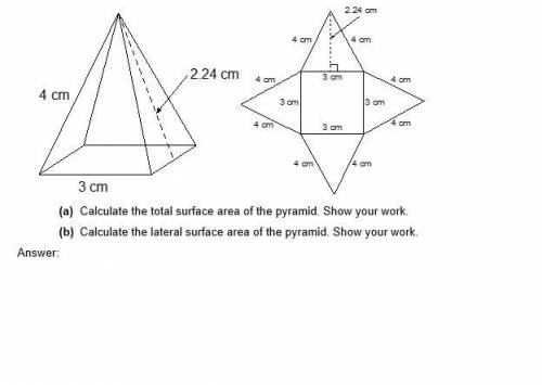 HELP PLEASE 1. Consider the surface area of the following pyramid.