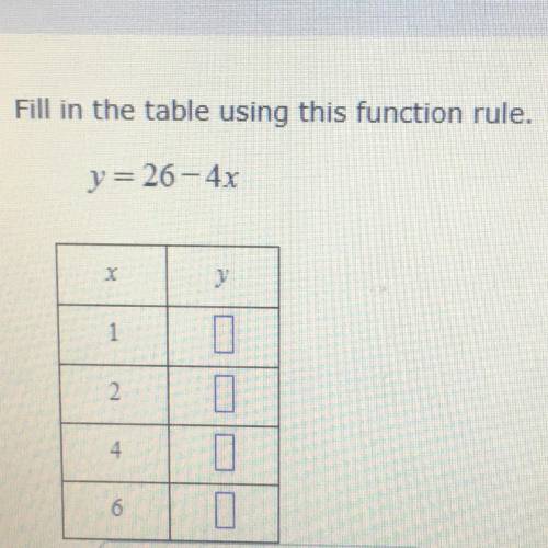 Fill in the table using this function rule.
y=26-4x
