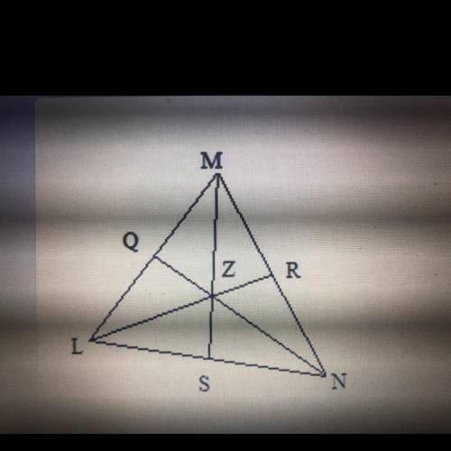 Use the figure above to answer the questions. MA, NQ , and LR are the medians of triangle LMN.

1.