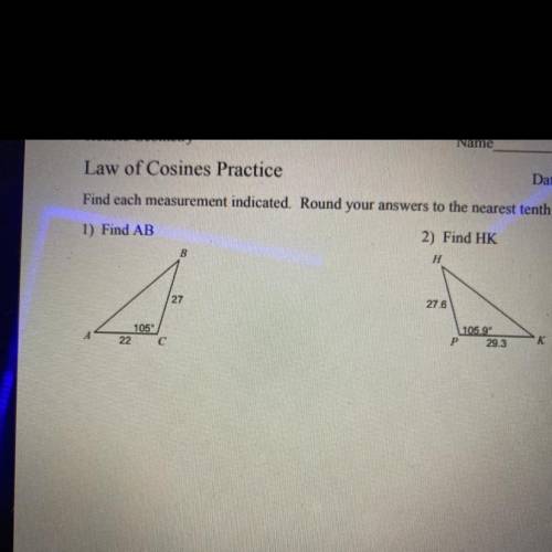 Find the measurement indicated. Round the answer to the nearest tenth. Law of cosines (please help)