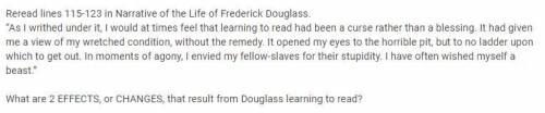 What are 2 EFFECTS, or CHANGES, that result from Douglass learning to read?