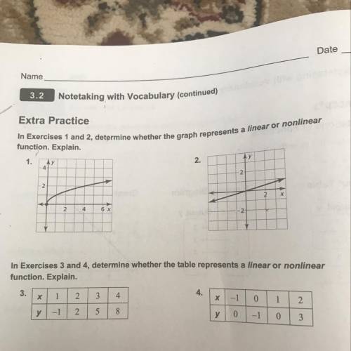 In Exercises 1 and 2, determine whether the graph represents a linear or nonlinear

function. Expl
